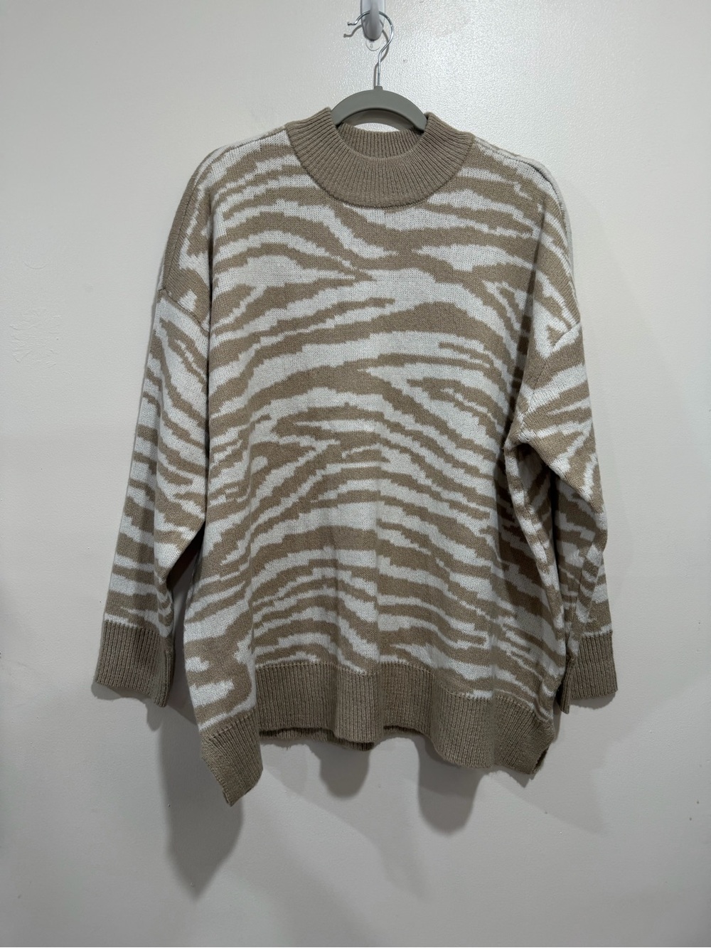 Maurices Plus Zebra Print Mock Neck Sweater Beige Cream Size 2X